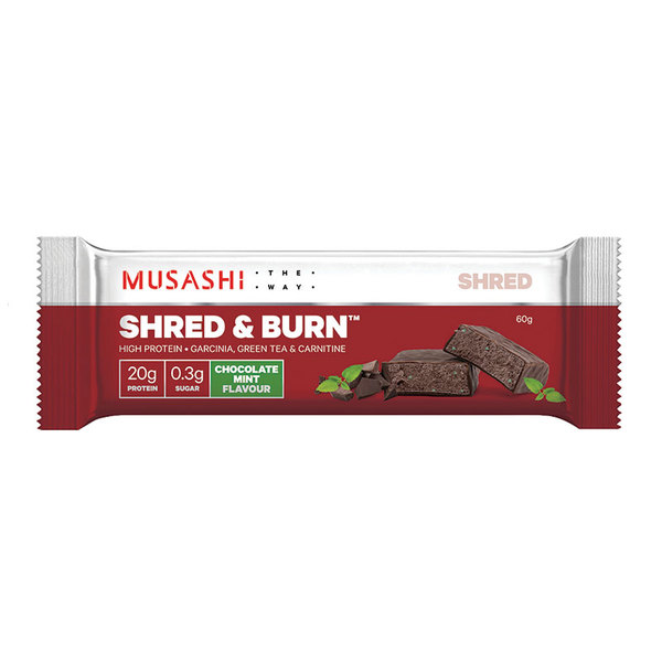 무사시 쉐어드 앤 번 바 다크 초코민트 60g Musashi Shred and Burn Bar Dark Choc Mint 60g