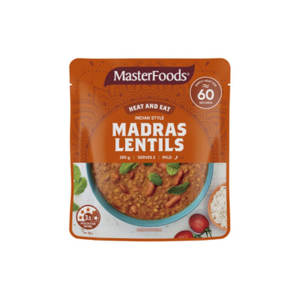 마스터푸드 히트 &amp; 잇 매드라스 렌틸스 285g, Masterfoods Heat &amp; Eat Madras Lentils 285g