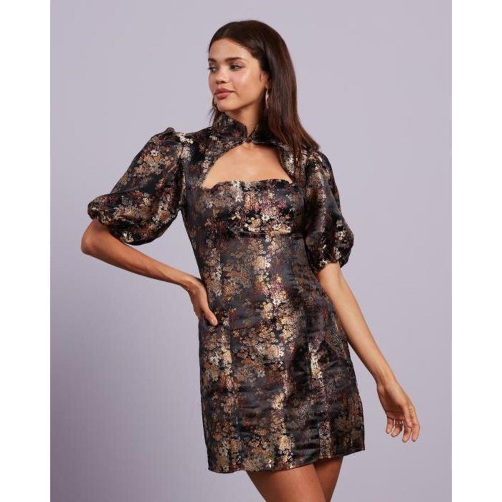 Missguided Puff Sleeve Cut-Out Neck Brocade SS Dress MI250AA12OAD