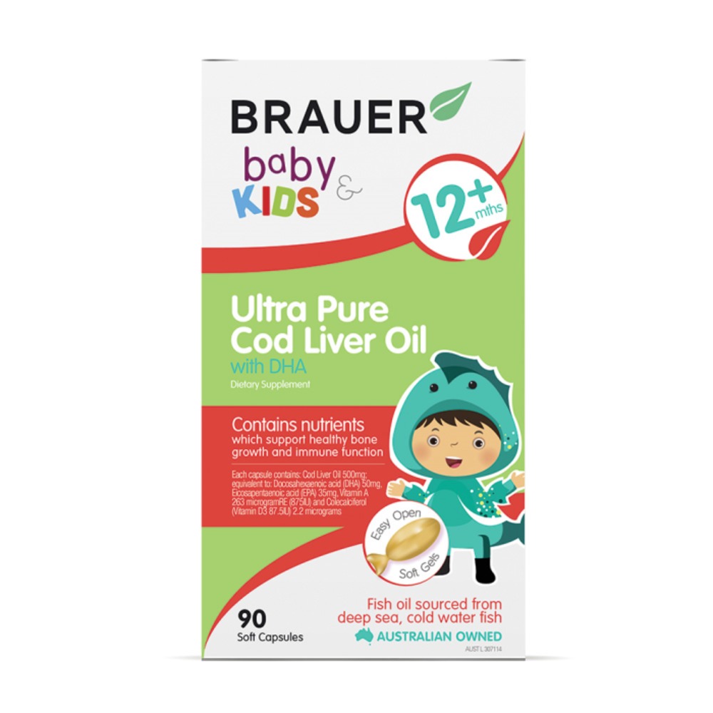 브라우어 배이비 and 키즈 울트라 퓨어 코드 리버 오일 윗 DHA (12+ 먼스) 90c, Brauer Baby and Kids Ultra Pure Cod Liver Oil with DHA (12+ months) 90c