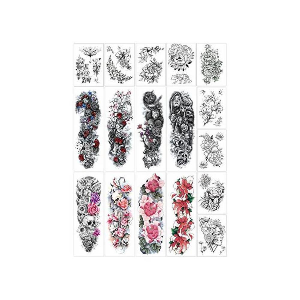 Full Arm Temporary Tattoo Stickers,Half Arm Tattoo Floral For Woman(17 Sheets) B083GL3S6P
