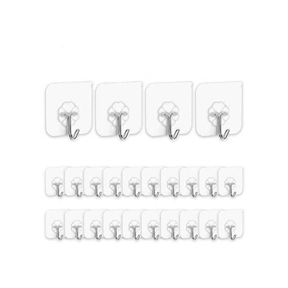 Adhesive Hooks Kitchen Wall Hooks- 24 Packs Heavy Duty 13.2lb(Max) Nail Free Sticky Hangers with Stainless Hooks Reusable Utility Towel Bath Ceiling Hooks B07GN22YYR
