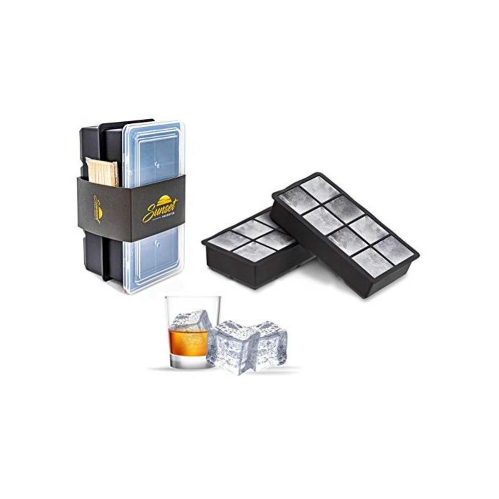 SUNSET Silicone Ice Cube Trays – Set of 2 Large Ice Cube Molds Giant Square Ice Cube Maker for refrigerator Ice Moulds for Whiskey, Cocktails &amp; more Reusable &amp; BPA Free (2Pcs/ B086B92BKZ