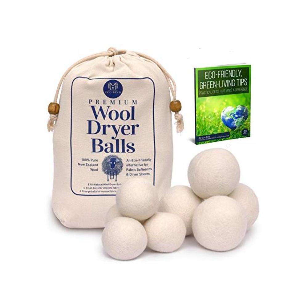 ECO BLVD® Premium Wool Dryer Balls for Laundry – Natural and Gentle Fabric Softener – 8 Pack of 2 Sizes – Chemical Free Hypoallergenic Alternative for Dryer Sheets – Enjoy Beautifu B07XK6W2NC