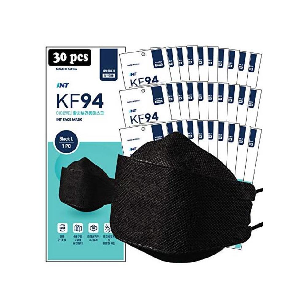 【 30 Pack 】 INT BLACK KF94 Certified, 4-Layered Face Safety, Patented Adjustable Earloop, FDA Registered Device, Individually Sealed PackageMADE IN KOREA B08LYWPVFC