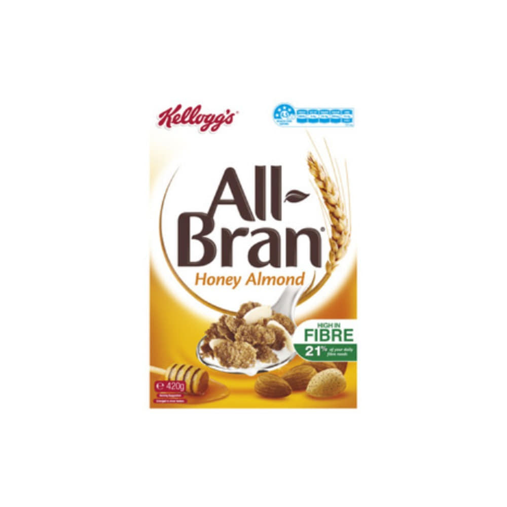 켈로그 올브랜 위트 플레이크 허니 아몬드 브렉퍼스트 시리얼 420g, Kelloggs All-Bran Wheat Flakes Honey Almond Breakfast Cereal 420g
