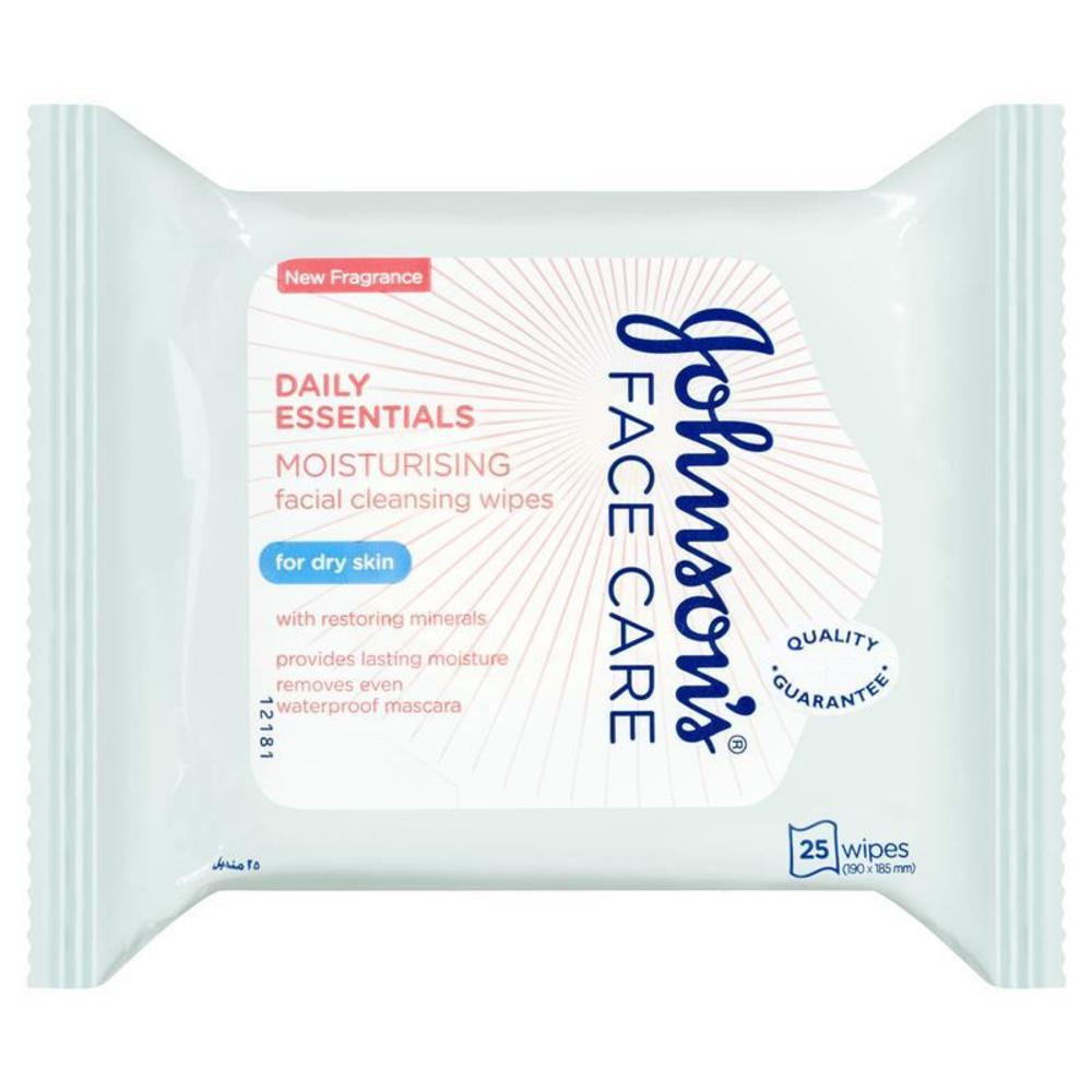 Johnsons Face Care Daily Essentials Moisturising Dry Skin Cleansing Wipes 25 Pack