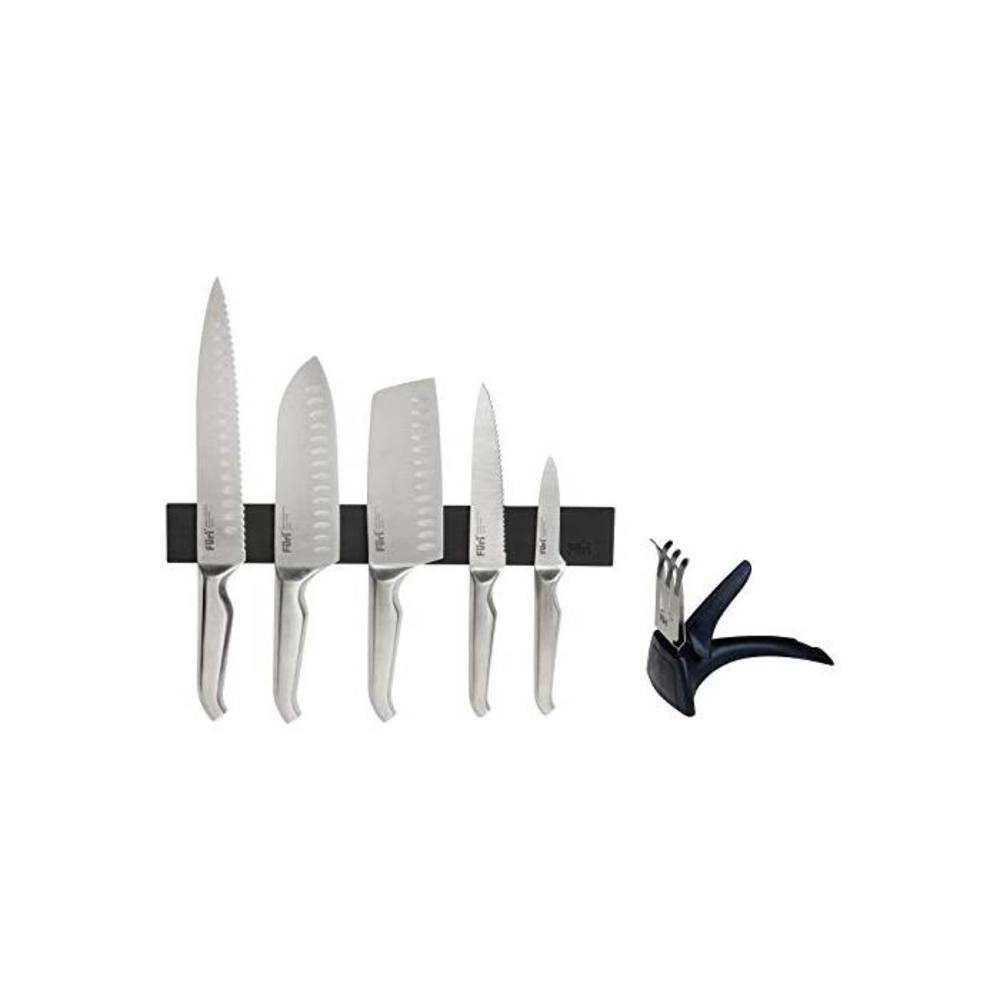 Furi Pro Magnetic Wall Rack Set, 5 Japanese Stainless Steel Kitchen Knives, 1 Manual Knife Sharpener, 1 Magnetic Knife Rack (Colour: Silver, Black), Quantity: 1 Set, 7 Pieces B06XK5TS9L