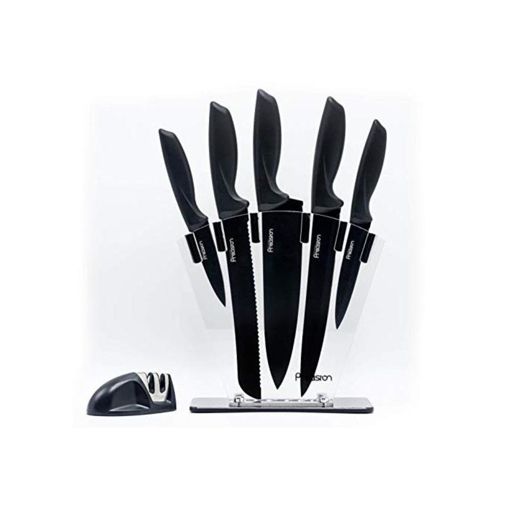 Kitchen Knife Set with Block and Sharpener - 7 Piece Set by Kitchen Precision – Razor Sharp Chef, Bread, Carving and Utility Knives - for Uber Chic Home Décor - Great Quality - Eas B07L8T8VJD