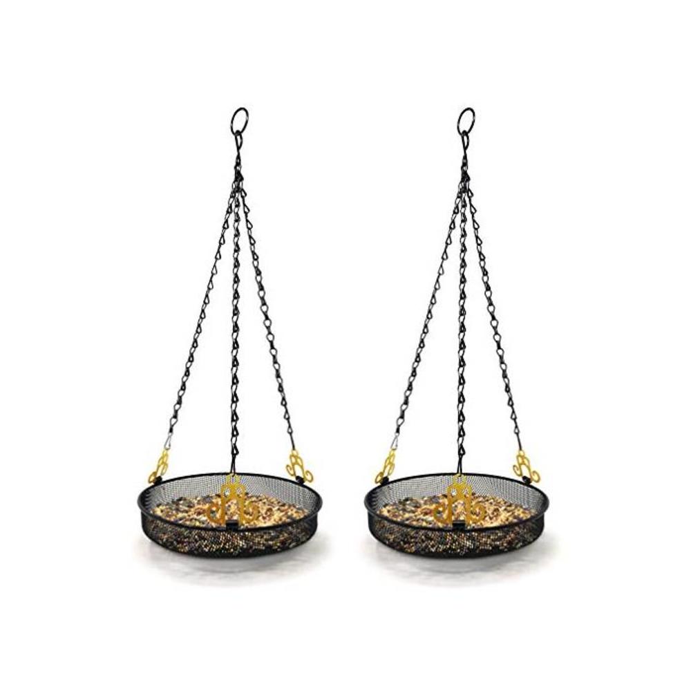 Hanging Bird Feeder Tray 2-Pack with Strong Double-Loop Hanging Chains Steel Hanging Platform Bird Feeder Dish 9.25 inch (Dia) with 19 Inch Chains B085J2YKKK