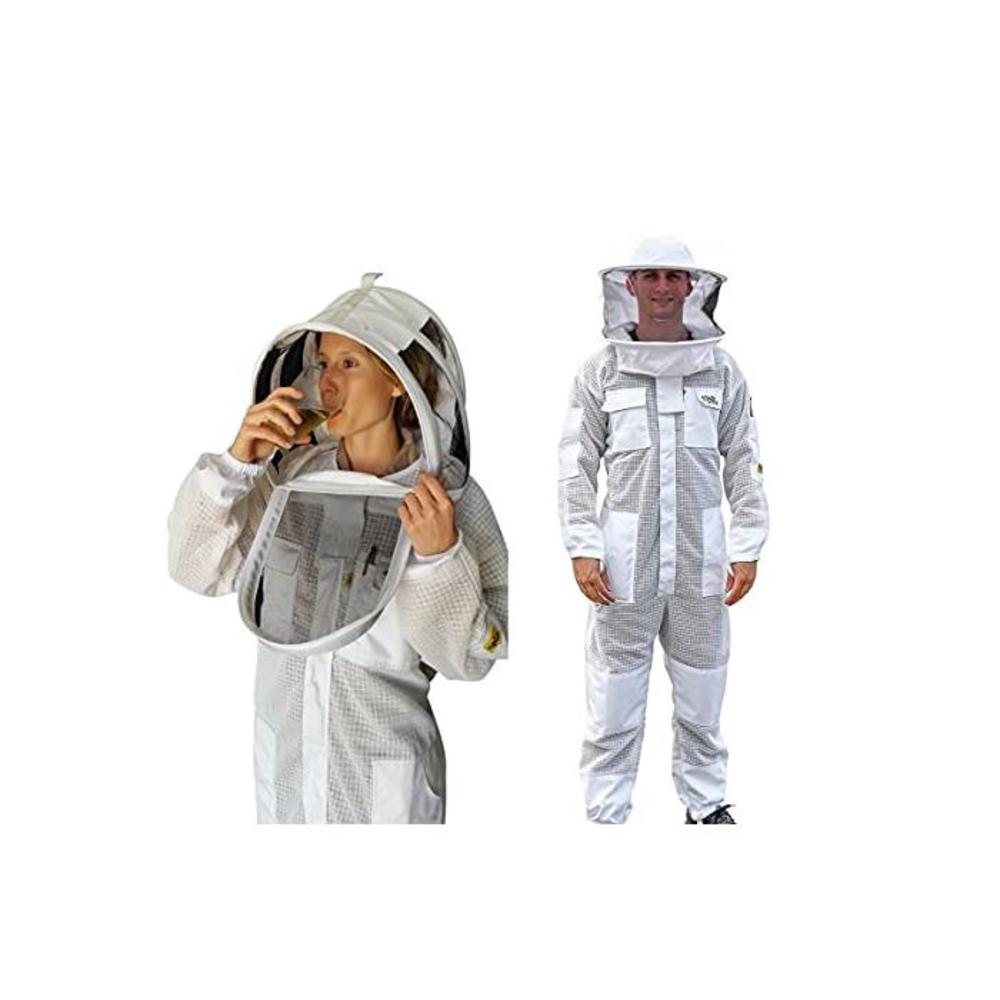OZ ARMOUR Beekeeping Suit 3 Layer Ventilated Beekeeper Costume with 2 Hoods Fencing &amp; Round Hat (2XL) B01F6KZE2M