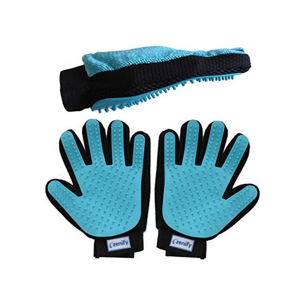 Zenify Pet Grooming Glove - for Cat, Kitten, Dog, Puppy, Rabbit, Horse - Dual Sided 2-in-1 Upgrade Version Hair Remover Deshedding (2 Pack Left + Right Hand) B07H6R8DCH